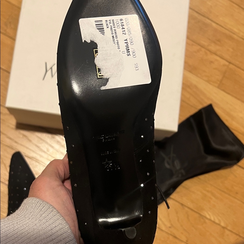 Yves Saint Laurent Black Lace-Up Studded Boots NWT tried on only - Picture 8 of 14
